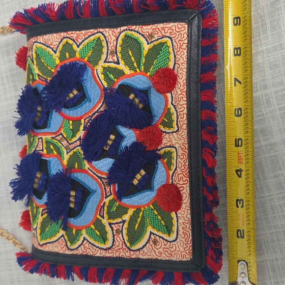 Tori BURCH Embroidered Multicolor Fringe Bag PURSE flaw - Picture 17 of 17